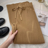 Quality Soft Knitted Wide Leg Pant 2023 Winter Thicken Warm Knitwear High Waist Drawstring Knitting Pants Koean Casual