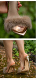 Onlymaker Peep Toe Mules Artificial Fur Slip On Gold White Thin High Sandals Big Size High Quality Summer Women Brand
