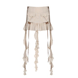 Zingj Style Design Sense Ribbon Bow Pocket Skirt Female Low Waist Solid Color Bow Pleated