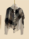 Knitted Two Pieces Sets Womens Outfits Office Ladies Elegant Vintage Plaid Patchwork Sweater Cardigan+ Wide Leg Pant