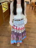 Boho Plaid Patchwork Long Skirt- Outfit