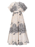 Split Dress Female Bat Sleeve V-neck Printed Large Swing Skirt Bohemian Beach Skirt Dress for Women Robe Dresses