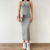 Rib-Dress Dress Body-Body-Skinny Vest Sleeveless One-Step Skirt