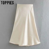white satin midi skirts high waist pink a-line skirts summer womens falas