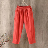 Cotton Linen Harem Pants Women Summer Loose 4XL Solid Color Pants High Waist Elastic Female Ankle-length