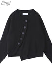 Cardigan Sweaters For Women Irregular Solid Loose O-Neck Korean Vintage Long-Sleeved Female Knit Cardigans Coat