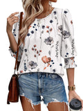 Color Women's Clothing 2025 Autumn Loose Leisure Printing Seven-Sleeve Round-Neck T-Shirt