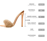 Onlymaker Peep Toe Mules Artificial Fur Slip On Gold White Thin High Sandals Big Size High Quality Summer Women Brand