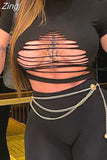 Hollow Out Sexy Black T-Shirts Solid Slim Short Sleeve Basic Crop Tops Women Summer 2023 New Street Style Tees