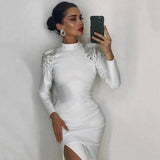 Dress Women Summer Autumn Winter Long Sleeve Beading Backless Maxi Dress Elegant Sexy Party Club