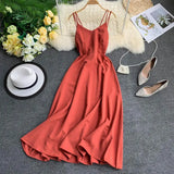Sexy Spaghetti Strap Long Dress Women Elegant Backless Dresses Vintage Beach Party Maxi Dress Robe