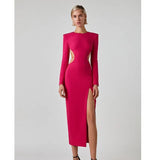New Summer Women Backless Bandage Dress Sexy O Neck Long Sleeves Belt Celebrity Club Bodycon Evening Midi Party