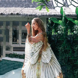 Queens Women Floral Print Half Sleeve Beach Loose Bohemian Maxi Dress Ladies V-neck Boho Kimono