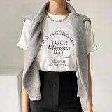 spring casual lazy wind round neck pullover letter printing loose all-match short-sleeved T-shirt top women