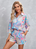 Summer New Printed Shorts Leisure Suit Women's Seven-point Sleeve Lapel Shirt and Shorts 2-piece Women's Suit