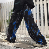 Women's Pants Harajuku Street Retro Print Lightning Casual Pants Loose Wide Leg Pants Set Cloth Hip Hop Jogger Women's