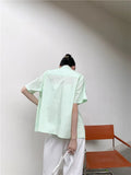 Mint Green Short Sleeve Shirts For Women 2022 Designer Summer Top And Blouse Button Up Collared Shirt High