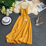 Sexy Spaghetti Strap Long Dress Women Elegant Backless Dresses Vintage Beach Party Maxi Dress Robe