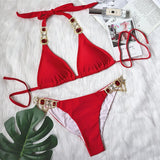 Zingj New Swimwear Crystal Diamond Chain Women's Split Swimsuit Perm Gold Snake Grain Strap Sexy