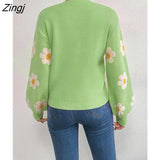 Elegant Floral Knit Sweater Pullover for Women Fall/Winter 2022 New Tops Casual Loose Long Sleeve Overwear Sweater