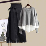 Women Summer Sets Mesh Patchwork Slash Neck Tops + Asymmetric Skirt 2 Piece Sets Female Party Suits Elegant Casual Two Piece