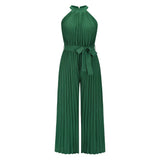 Halter Off Shoulder Sleeveless Tunics Wide Leg Pants Jumpsuits Rompers Summer Lace-up High Waist Plus Size Party