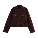 Red Solid Gold Button Jacket- Outfit