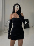 Fashion Off Shoulder Sexy Autumn Dress Female Long Sleeve Bodycon Solid Basic Casual Black Dresses Slash Neck