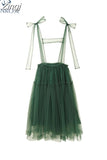 Vintage Ball Gown Dress Women Sleeveless Off Shoulder Suspender Dress Fashion Elegant Gauze Design A-line Mid Long