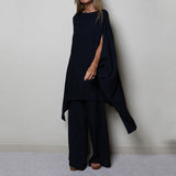 O-Neck Batwing Sleeve Top and Long Pants Outfits 2023 Casual Solid Office Suit Spring Autumn Loose Women's Two Piece