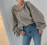 Solid Color Oversized Zip Up HoodieOutfit