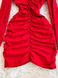 Autumn Black/Red Sexy Halter Draped Sheath Dress Women Elegant V-Neck Long Sleeve Bodycon Party Robe Female New
