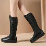 Winter Women Snow Boots Warm Plush Flat Platform Knee High Boots Round Toe Zipper Woman Shoes Black Blue Wine