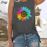 Sun Flower Sunflower Print Harajuku New Women T-shirt Casual Sleeveless Loose Summer Tees Tops Vintage Ladies T