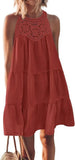Summer Sleeveless Dresses Casual Sleeveless A-Line Hierarchal Swing Vest Skirt Beach Vacation