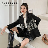 Desinger Black Gothic Blazer Patchwork Floral Lace Blazers For Women Elegant Jackets High Fashion Fall Clothing