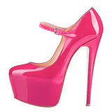 Onlymaker Women Mary Jane Platform Pumps Ankle Strap Stiletto 15~16cm High Heels Dress Buckle Shoes Large Size