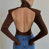 Winter Jumpsuits Women Rompers Sexy Club Hollow Out Backless Bodysuits Casual Long Sleeve Solid Slim Bodycon Women