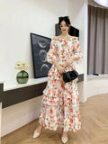 Early Autumn Collared Flakes And Snowflake Cake Skirt Seven-Sleeved Luxury