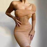 Bandages Dress 2022 New Sexy Mesh One Shoulder Clothes Celebrity Party Club Women Elegant