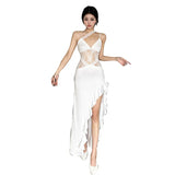Winter New Women's Hottie Street Irregular Design Lace Splicing Perspective Showback