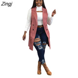 Classic Women Long Blazer Vest Elegant Office Lady Coat Female Waistcoat Causal Suits Sleeveless Jacket