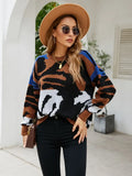 Sweater Autumn Winter Loose Color Contrast Sweater Fashion Knitting Pullover Streetwear Long Sleeve Top Women's