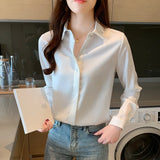 Spring Women's Shirts Satin Blouse for Women Long Sleeve Shirt Silk White Shirt OL Woman Solid Blouses Pullover Ladies