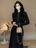 White Knitted Dresses for Women 2023 Autumn Winter Korean Fashion Slim A-line Long Sleeves Sweater Casual Female
