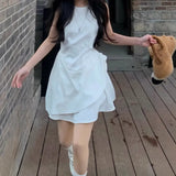 And White Iris Solid-Colored Vest Dress Woman Design Feeling Small Gentle And Comfortable Sleeveless Casual Dress