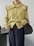Fashion Woman Sweaters Embroidered Cropped Knitted Sweater Vintage Cute Peter Pan Collar Female Pullovers Chic