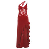 Winter New Women's Hottie Street Irregular Design Lace Splicing Perspective Showback