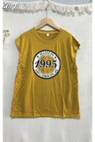 Women Tops Tshirts Sleeveless Summer American Vest Vintage Tees Loose Mid Length Letter O Neck Camisetas Ins High Street Hip