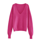 2021 Sexy Deep v-neck Sweater Off Shoulder Sweater Green White Knitted Tops Korean Winter